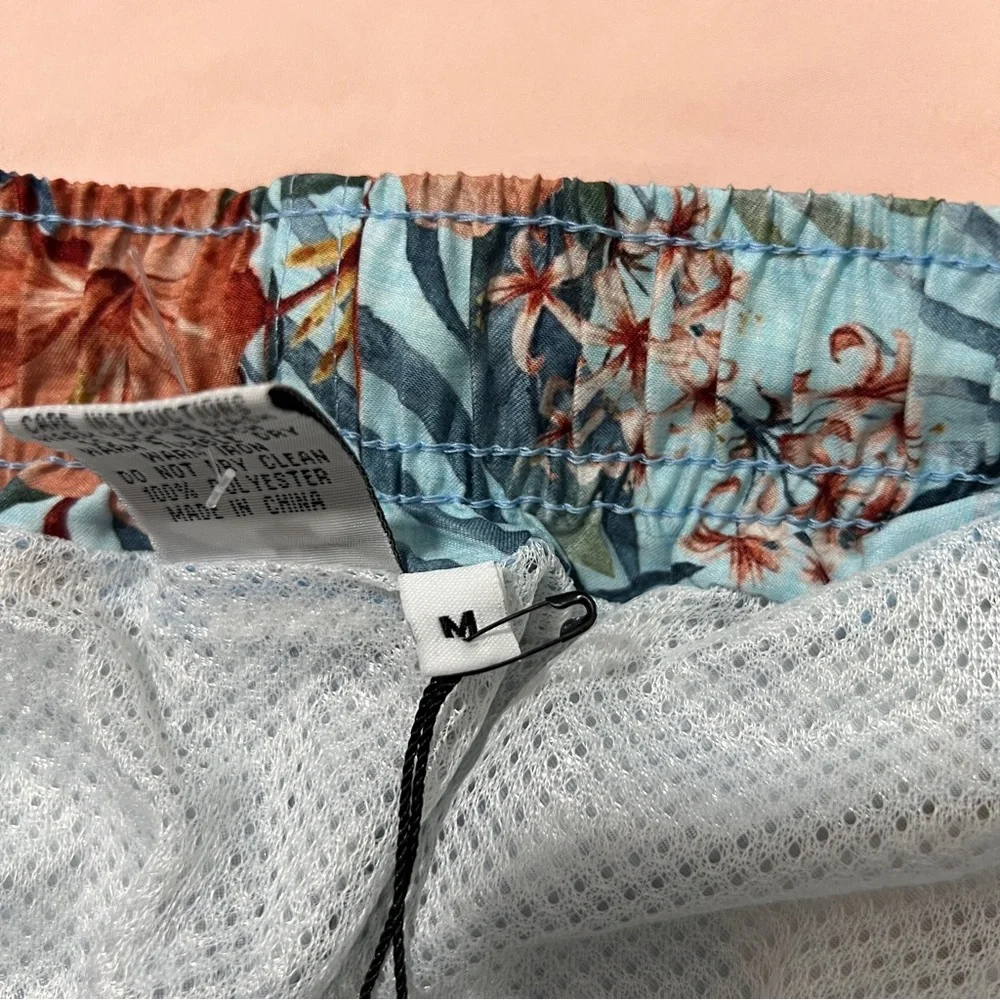 Franks Maui Sky Floral Print Mid Length Swim Trunks Lightweight Quick Dry Size M